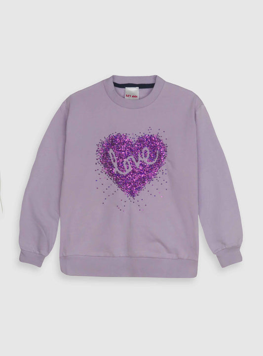 Girls Sequined Pullover Sweatshirt Purple