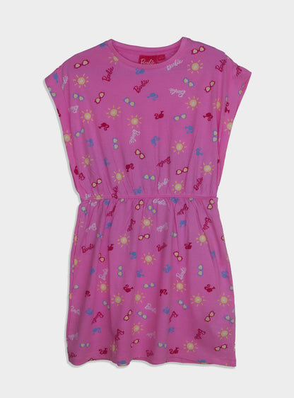 Girls Printed Pink AOP Dress