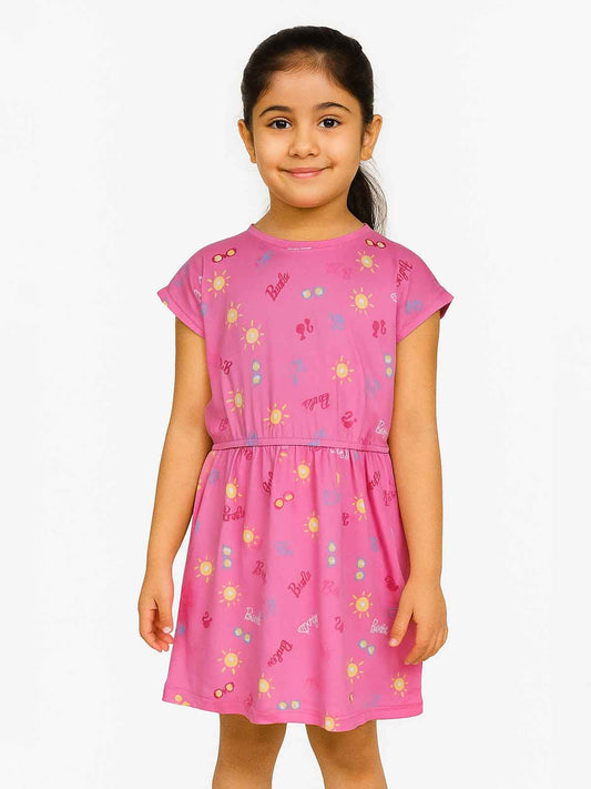 Girls Printed Pink AOP Dress