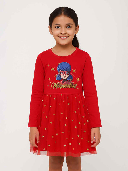 Girls Long Sleeve Mesh Dress