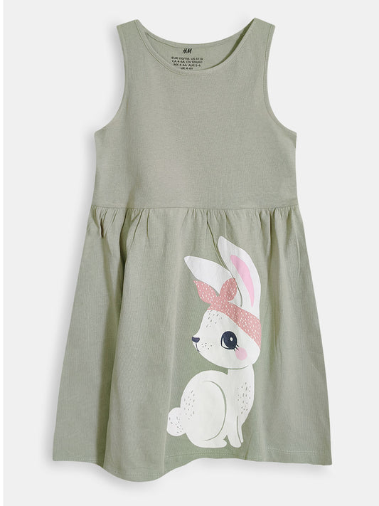 Girls Printed Green Dress