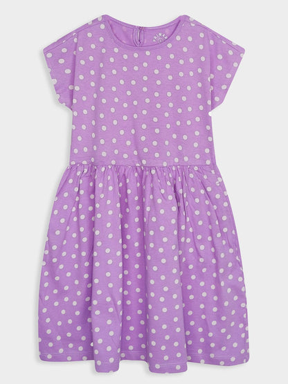 Girls Polka Dot Printed Lilac Dress