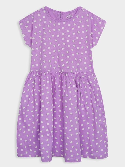 Girls Polka Dot Printed Lilac Dress