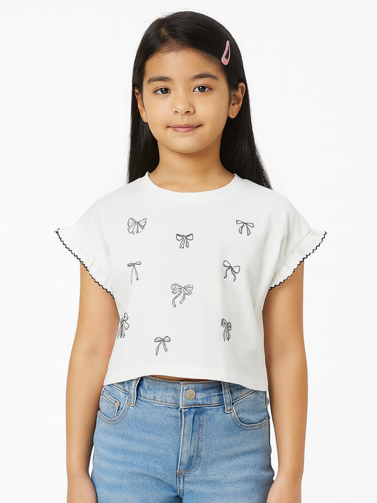 Girls Glitter Printed Crop Top