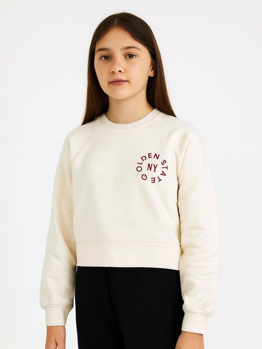 Girls Offwhite Pullover Fleece Sweartshirt