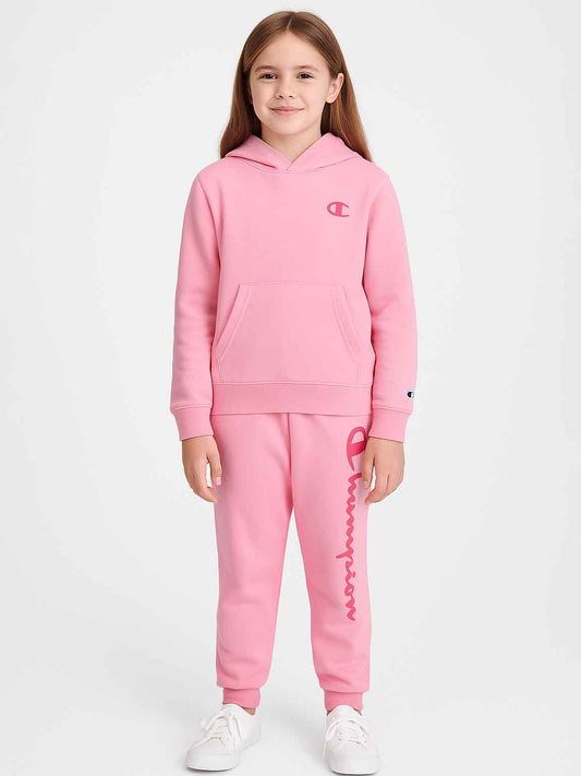 Older Girls Hooded Pullover Pink Jogging Set