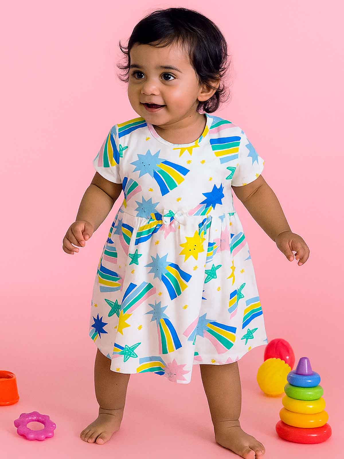 Girls White AOP Dress