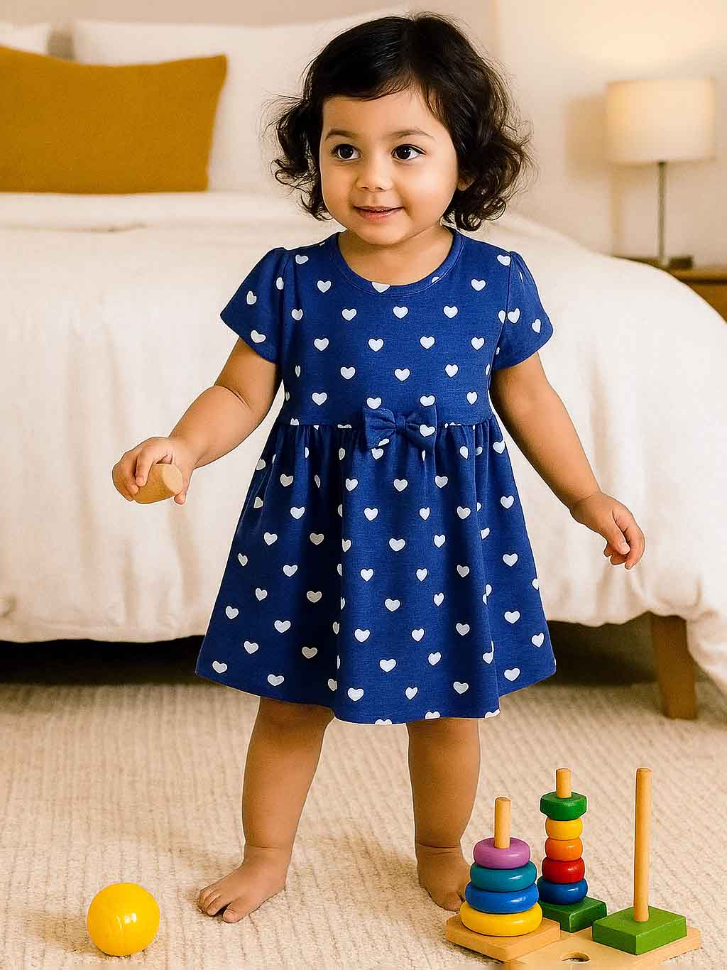 Baby Girls Navy Heart AOP Dress