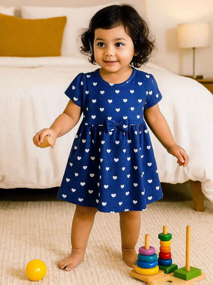 Baby Girls Navy Heart AOP Dress