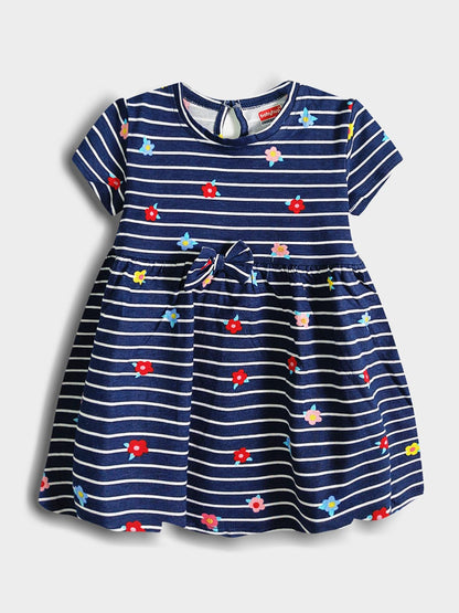 Girls Printed n Striped Dress