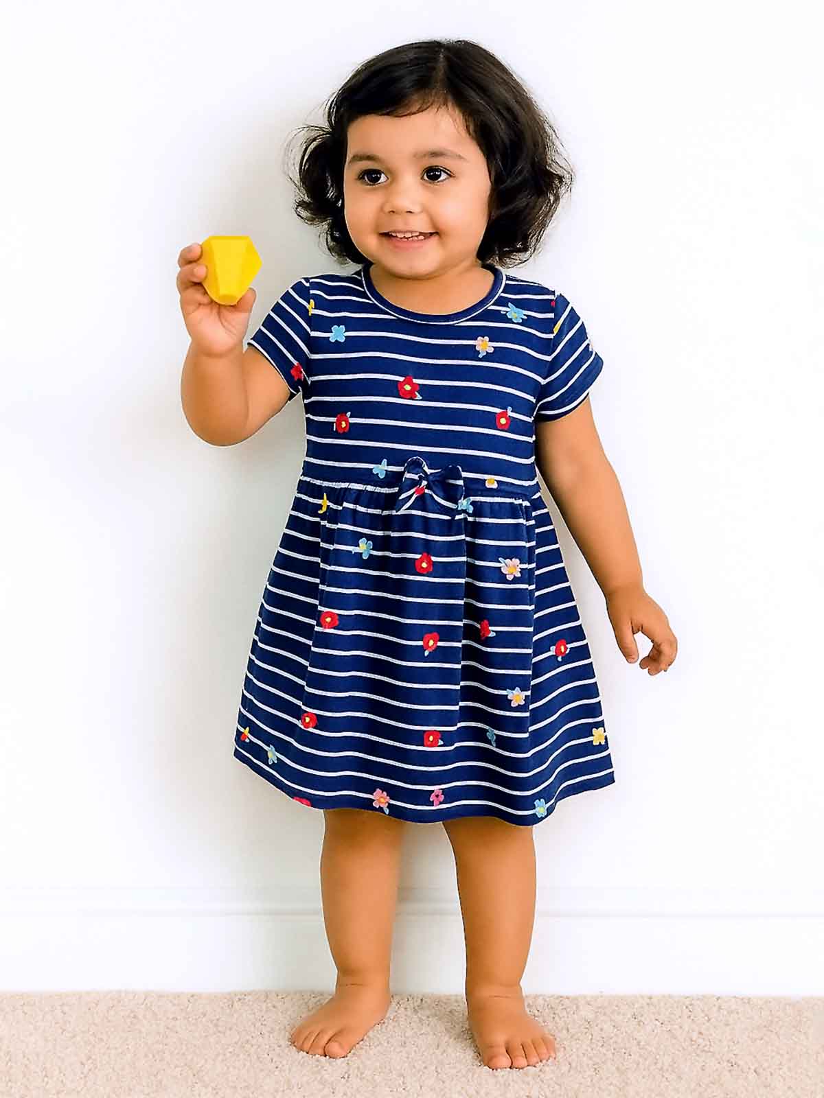 Girls Printed n Striped Dress