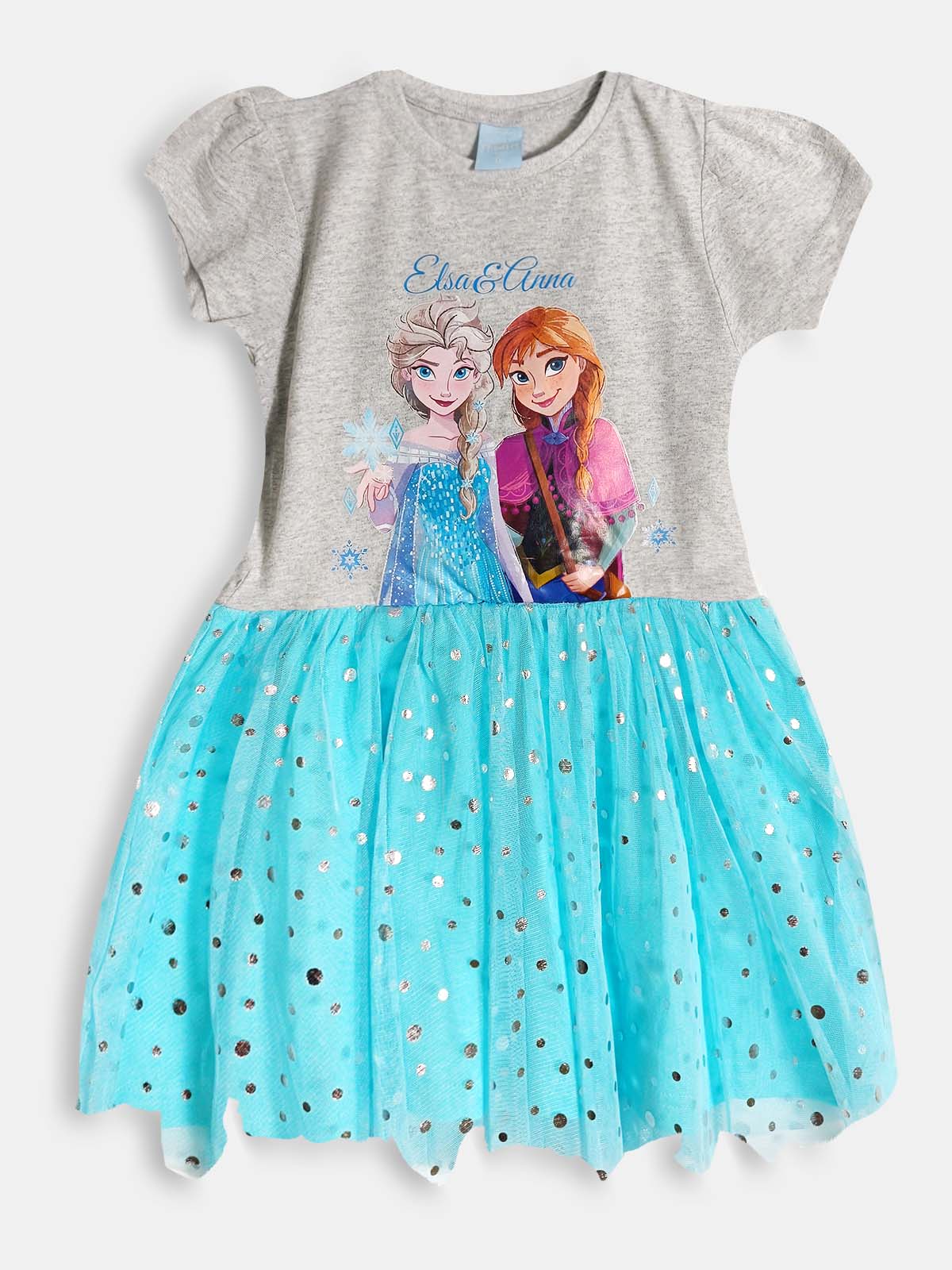 Girls Printed Knit Blue Mesh Dress