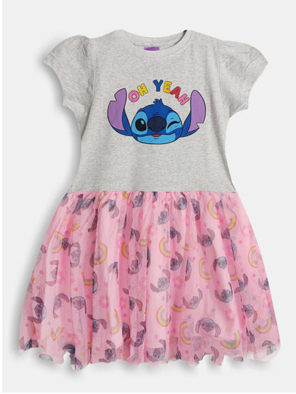 Girls Printed Pink AOP Mesh Dress