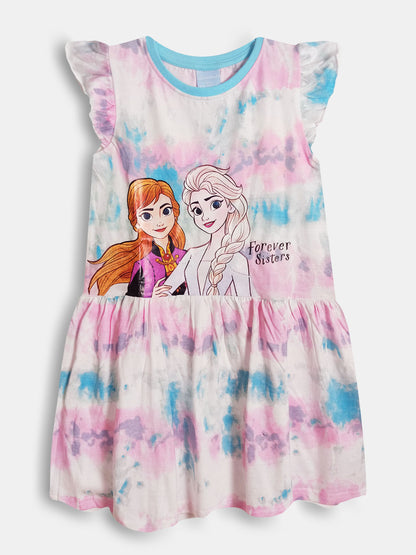 Girls Printed White Tie n Dye Dress