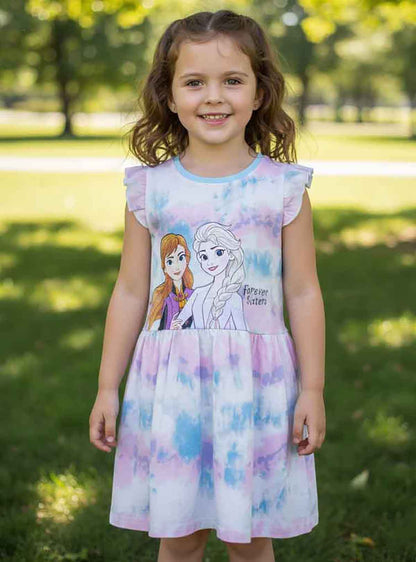 Girls Printed White Tie n Dye Dress