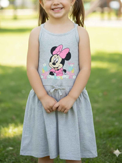 Girls Printed Grey Strappy Dress