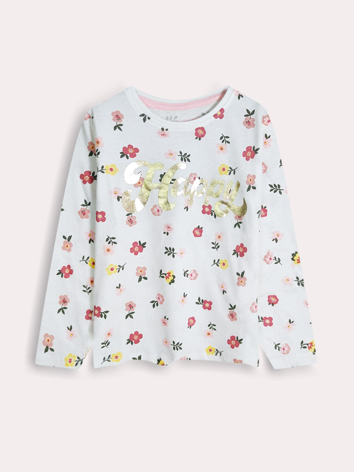 Girls Foil Printed  Ecru T-Shirt