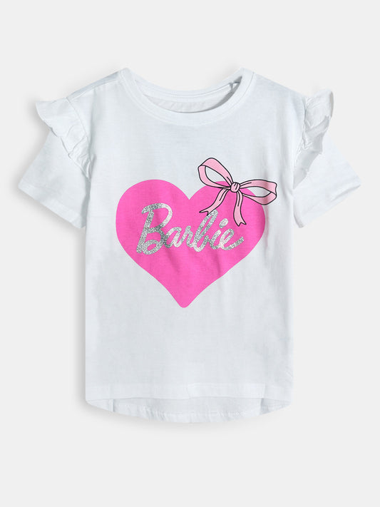 Girls Printed White T-Shirt