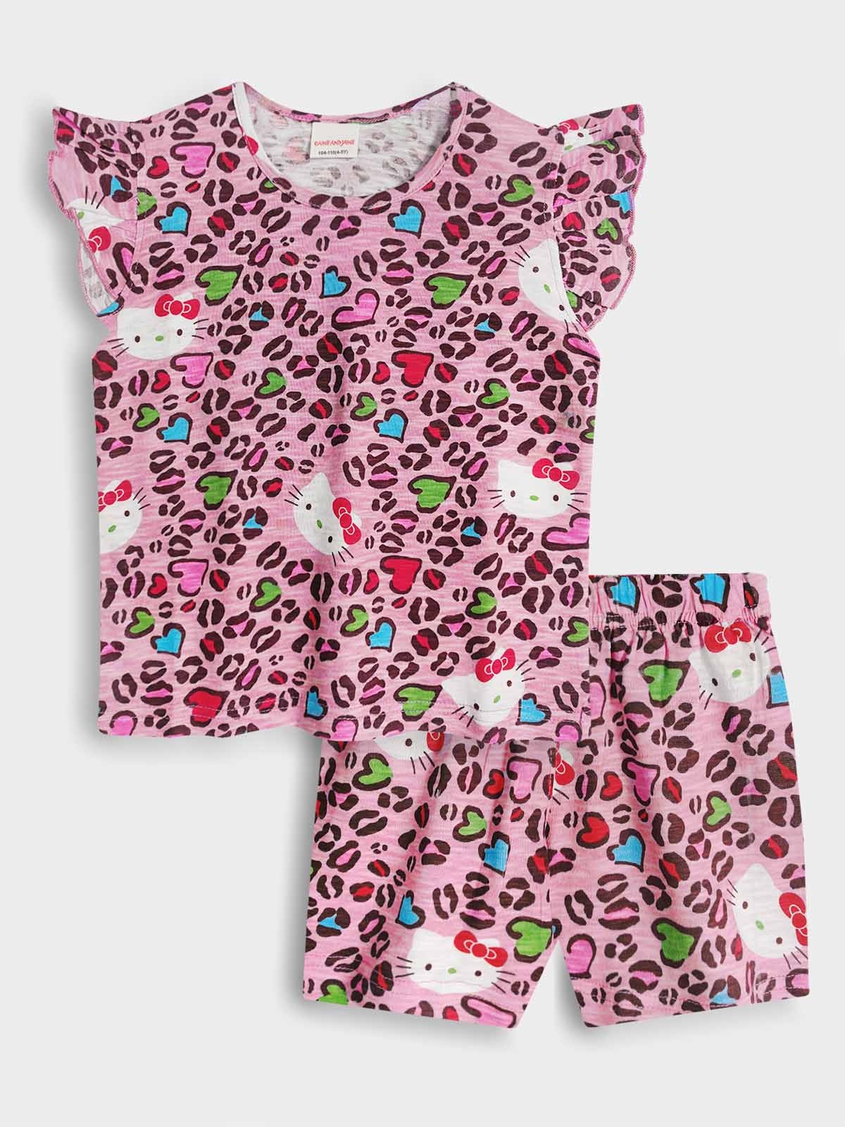 Girls Pink AOP Shorty Set