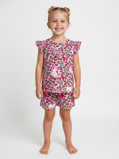 Girls Pink AOP Shorty Set