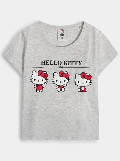 Girls Printed Grey T-Shirt