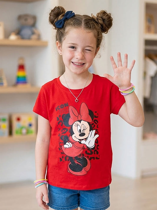 Girls Printed Red T-Shirt