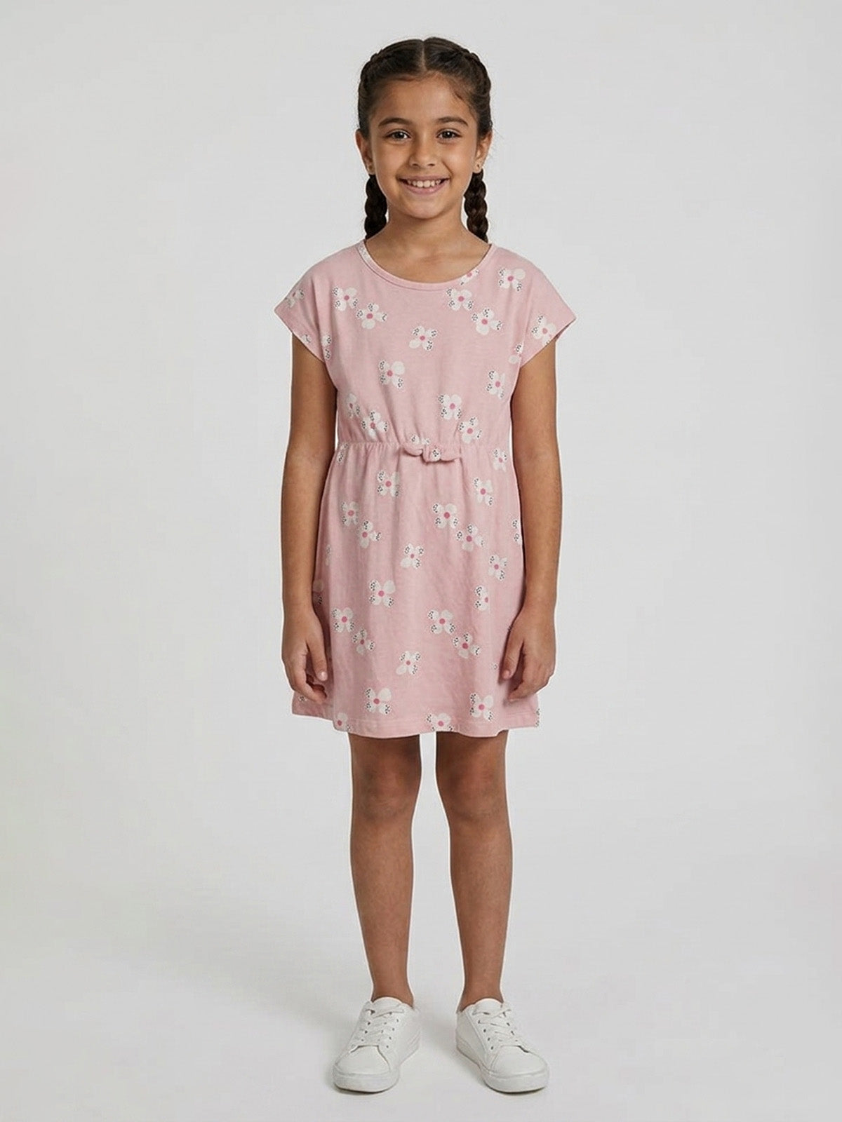 Girls Magyar Sleeve Pink AOP Dress