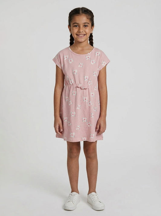Girls Magyar Sleeve Pink AOP Dress