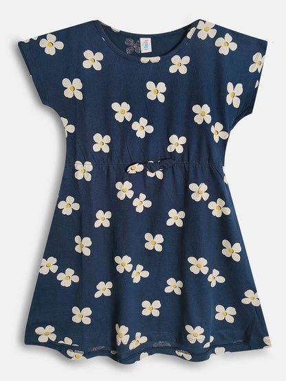 Girls Magyar Sleeve Navy AOP Dress