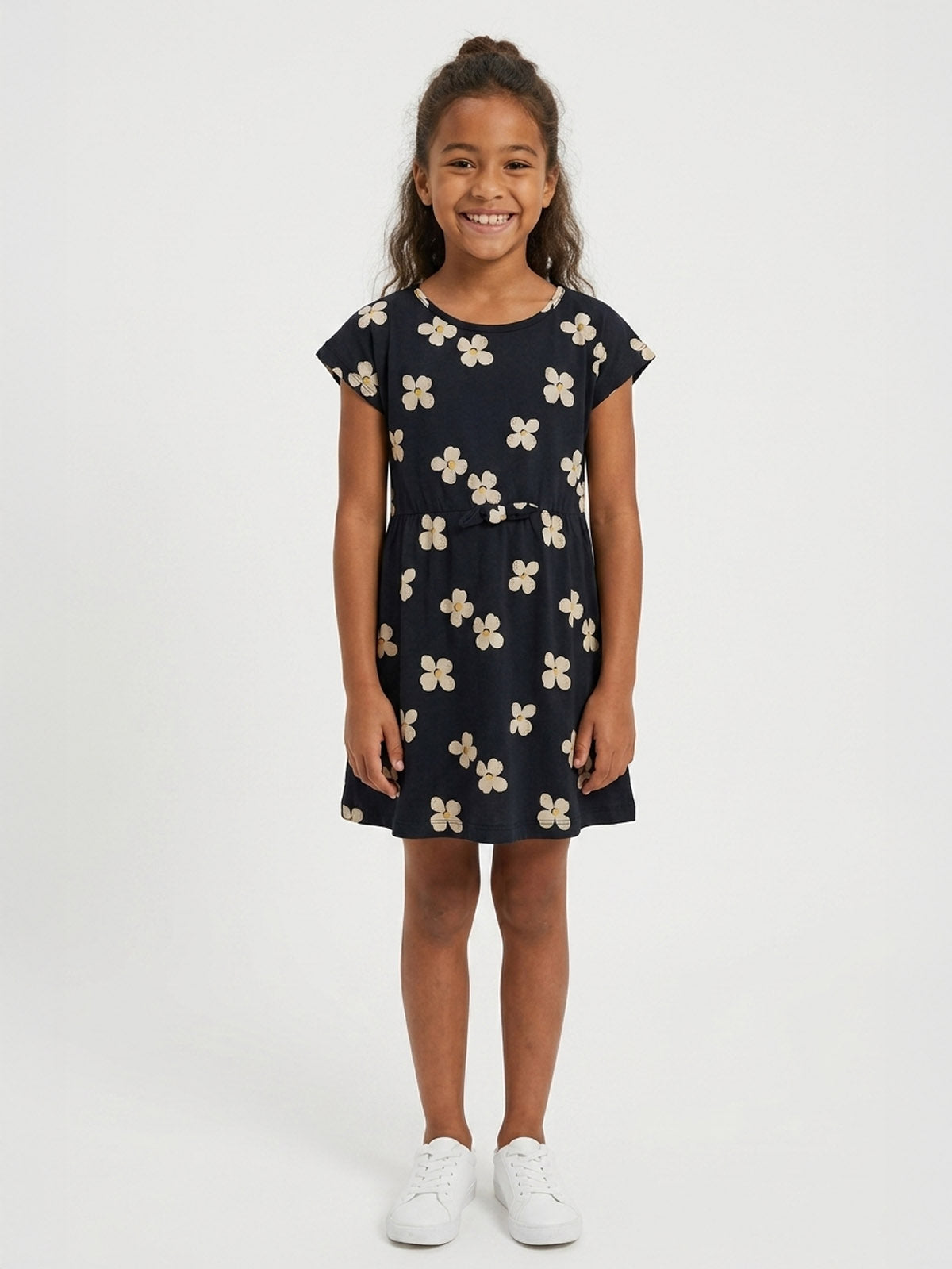 Girls Magyar Sleeve Navy AOP Dress