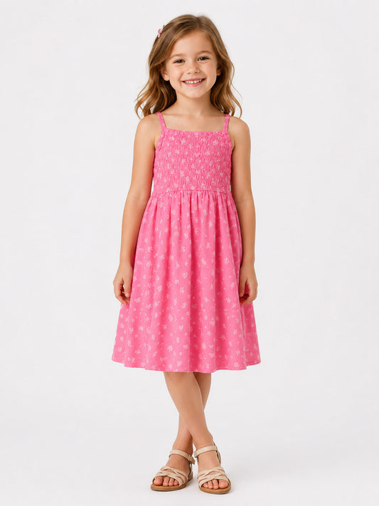 Girls Smocked Strappy Dress Pink