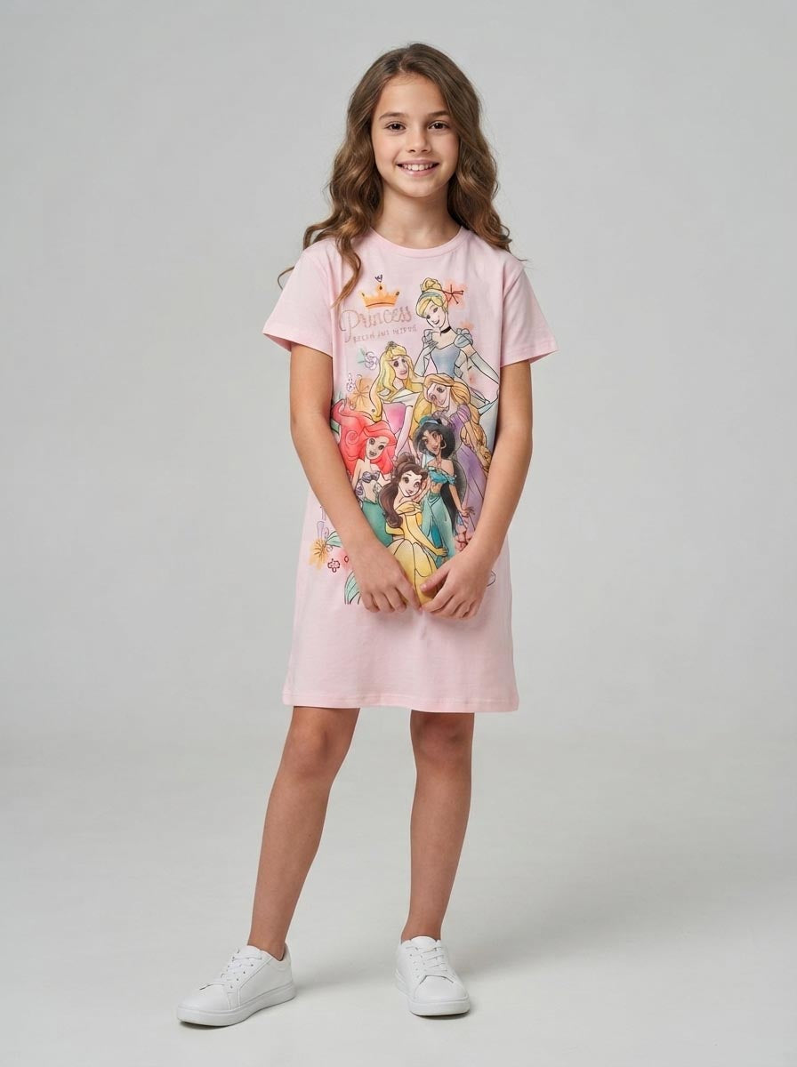 Girls Printed Polyester Pink Nighshirt