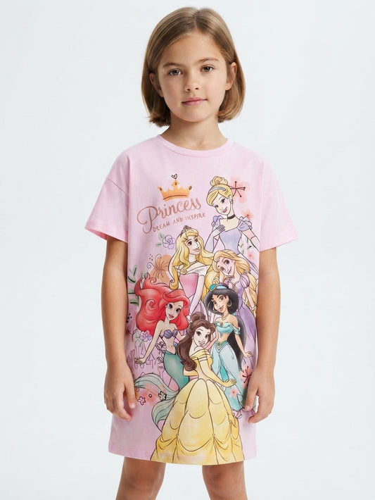 Girls Printed Polyester Pink Nighshirt