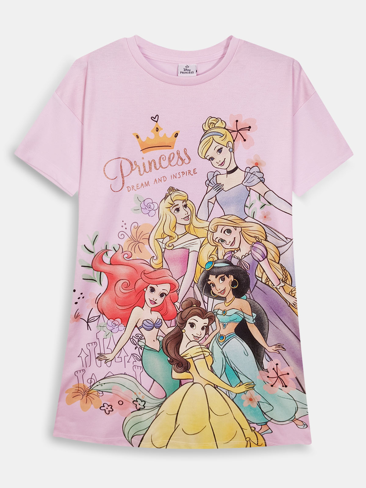 Girls Printed Polyester Pink Nighshirt