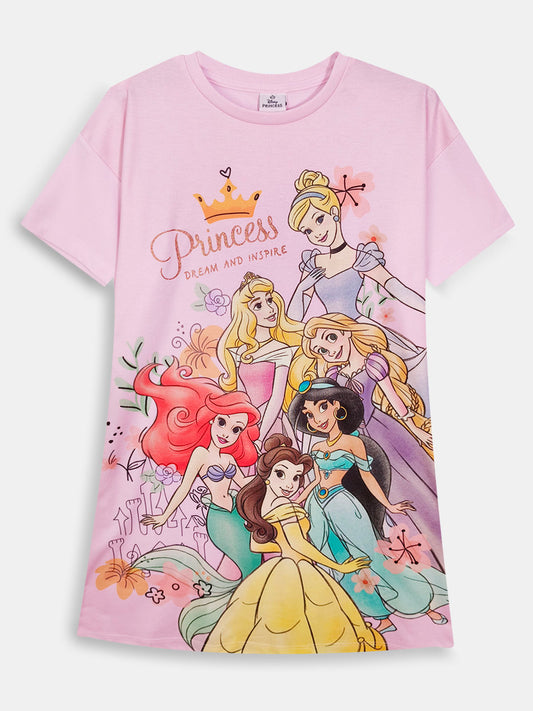 Girls Printed Polyester Pink Nighshirt