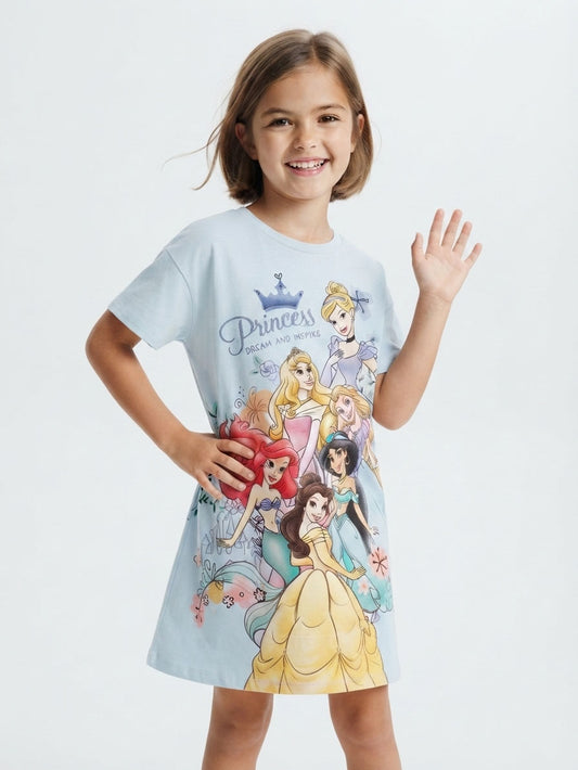 Girls Printed Polyester Blue Nighshirt