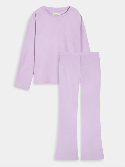 Girls Ribbed Co Ord Lilac Sets