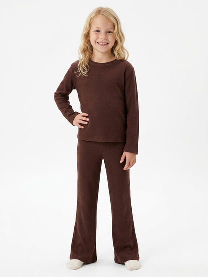 Girls Ribbed Co Ord Brown Sets