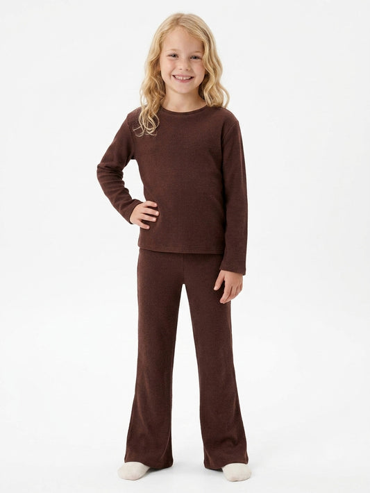 Girls Ribbed Co Ord Brown Sets