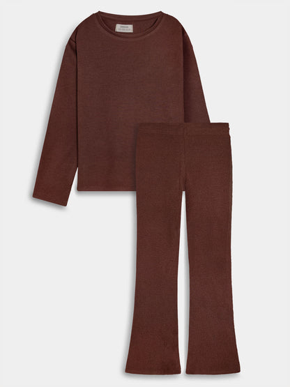Girls Ribbed Co Ord Brown Sets