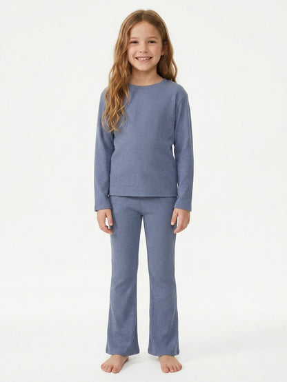 Girls Ribbed Co Ord Blue Sets