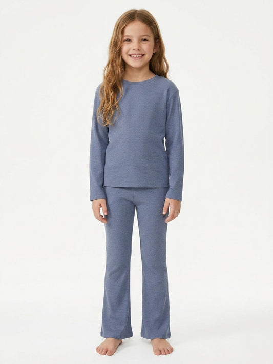 Girls Ribbed Co Ord Blue Sets