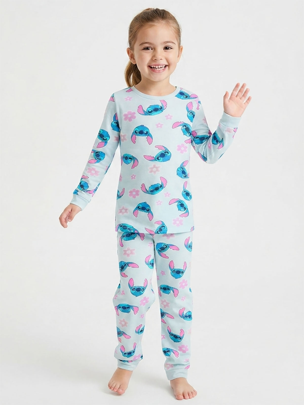 Girls Printed Blue Pyjama Set