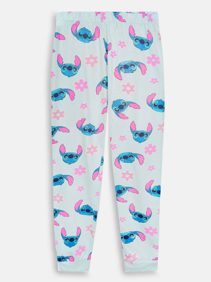 Girls Printed Blue Pyjama Set