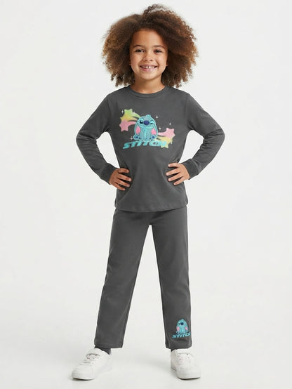 Girls Printed Grey Pyjama Set