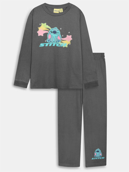 Girls Printed Grey Pyjama Set