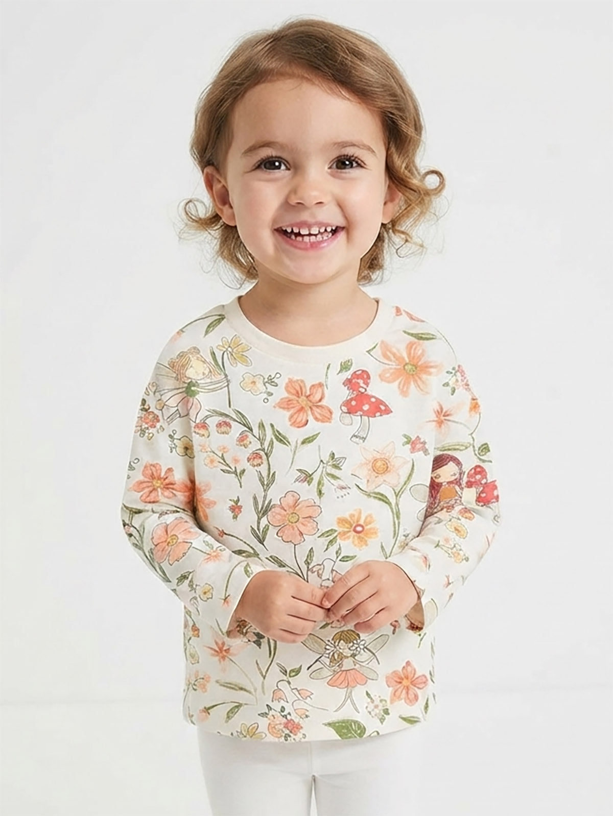 Baby Girls Long Sleeve White AOP Top