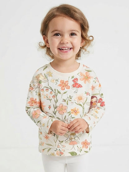 Baby Girls Long Sleeve White AOP Top