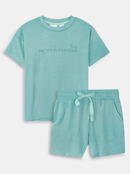 Girls Viscose Green Shorty Set