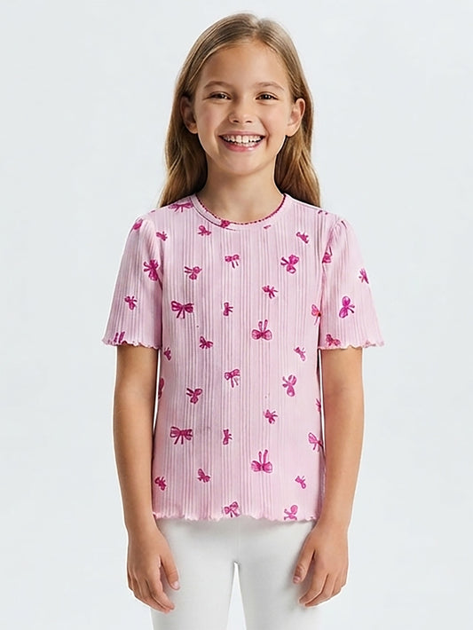 Girls Drop Needle Short Sleeve Top